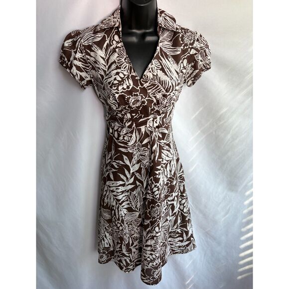 Vintage Robbie Bee Floral Brown Wrap Dress Size 6 Petite Romantic Date Flare - Picture 1 of 9